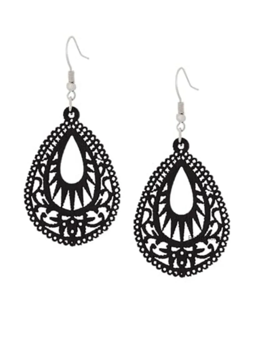Bohemian Hollow Cut-Out Wood Leather Dangle Drop Earrings